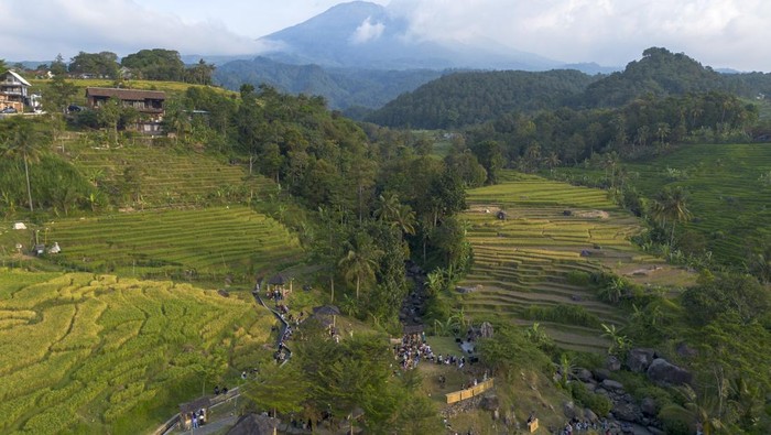 Pasar Bumi Pakuwon Dongkrak Wisata Majalengka Pengunjung membeli hasil bumi di acara Pasar Bumi Pakuwon, Ciboer Pas, Bantaragung, Majalengka, Jawa Barat, Sabtu (27/9/2025). Pasar yang digelar sebulan sekali itu digagas oleh Pemdes Bantaragung bekerjasama dengan Bank Indonesia (BI) bertujuan untuk meningkatkan kunjungan wisatawan di Majalengka dengan memadukan pertunjukan budaya, kuliner dan wisata alam. ANTARA FOTO/Dedhez Anggara/sgd