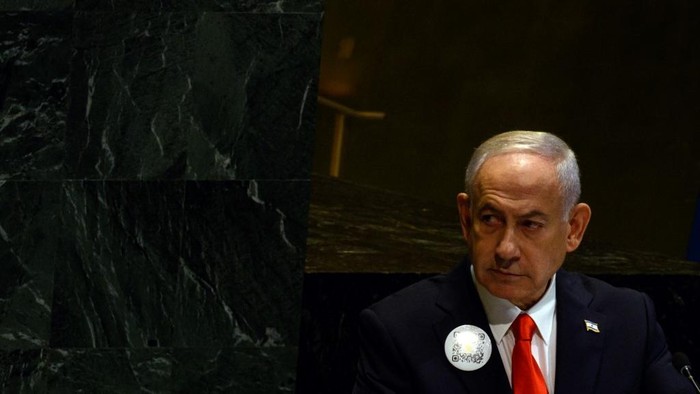 NEW YORK, NEW YORK - SEPTEMBER 26: Israeli Prime Minister Benjamin Netanyahu speaks at The 80th session of The United Nations General Assembly (UNGA) on September 26, 2025 in New York City. This years theme for the annual global meeting is:Better together: 80 years and more for peace, development and human rights.   Alexi J. Rosenfeld/Getty Images/AFP (Photo by Alexi J. Rosenfeld / GETTY IMAGES NORTH AMERICA / Getty Images via AFP)