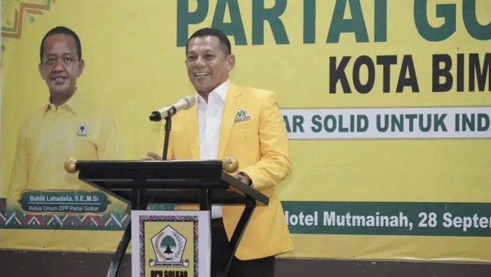 Alfian Indra Wirawan alias Dae Pawan kembali terpilih sebagai ketua DPD II Partai Golkar Kota Bima dalam Musda V di Kota Bima, Minggu (28/9/2025). (Foto: Istimewa)
