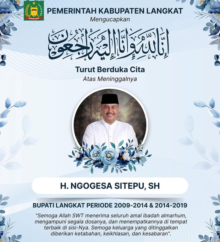 Bupati Langkat periode 2009-2019, Ngongesa Sitepu tutup usia (Foto: Diskominfo Langkat)