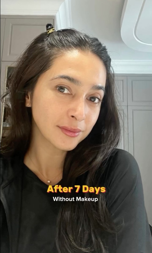 Nabila juga memamerkan penampilannya setelah 7 hari. Kulit wajahnya jadddi terlihat lebih mulus, glowing, dan awet muda di usia 39 tahun. Foto: Instagram/@nsyakieb85