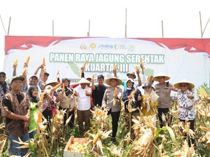 Bersama Petani, Kapolres Kediri Ikut Panen Raya Jagung Kuartal III