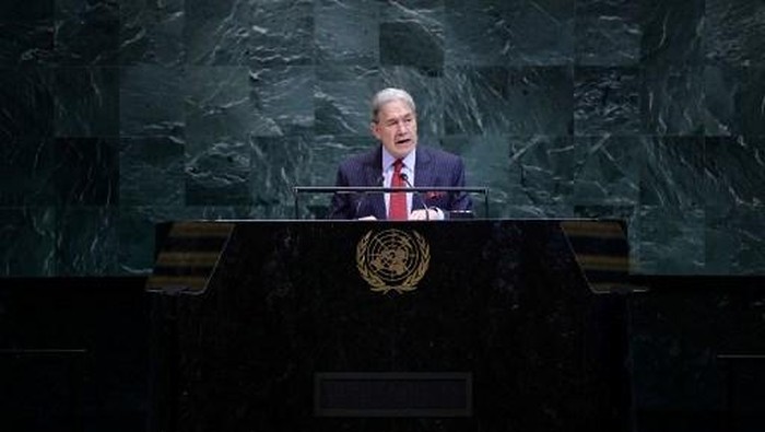 New Zealands Minister of Foreign Affairs Winston Peters speaks during the General Debate of the United Nations General Assembly at UN headquarters in New York City on September 26, 2025. (Photo by Leonardo MUNOZ / AFP)