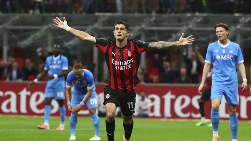 MILAN, ITALY - SEPTEMBER 28: Christian Pulisic of AC Milan celebrates after scoring the his teams second goal during the Serie A match between AC Milan and SSC Napoli at Giuseppe Meazza Stadium on September 28, 2025 in Milan, Italy. (Photo by Giuseppe Cottini/AC Milan via Getty Images)