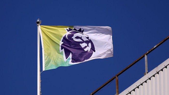 BIRMINGHAM, ENGLAND - SEPTEMBER 28: The Premier League logo on a flag during the Premier League match between Aston Villa and Fulham at Villa Park on September 28, 2025 in Birmingham, England. (Photo by Catherine Ivill - AMA/Getty Images)