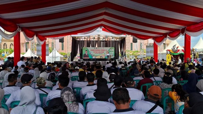 Mentan Andi Amran Sulaiman memberikan sambutan yang penuh semangat dalam peresmian Pekan Daerah (PEDA) Kontak Tani Nelayan Andalan (KTNA) ke-III Tingkat Provinsi Kalimantan Utara (Kaltara).