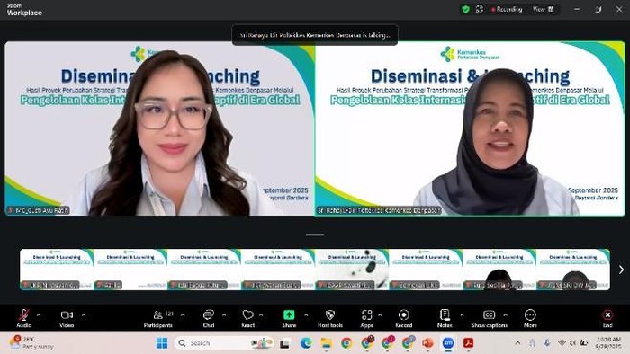 Acara Diseminasi dan Launching Hasil Proyek Perubahan yang digelar pada Senin (29/9/2025) secara daring. (Dok Poltekes Denpasar)