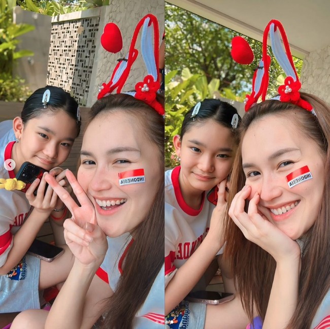 Momen lain yang tak kalah menarik adalah saat Ayu dan Bilqis merayakan 17 Agustus bersama. Mereka tampil dengan kostum seragam merah putih, lengkap dengan aksesori lucu di kepala. Foto: Instagram/TikTok/Ayu Ting Ting