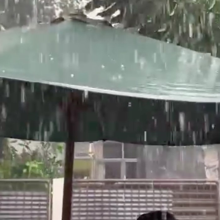 Fenomena hujan es terjadi di Cikini, Kecamatan Menteng, Jakarta Pusat (Jakpus). Peristiwa yang langka terjadi di Jakarta itu beredar videonya di medsos. (dok Pribadi/Naim M/detikcom)