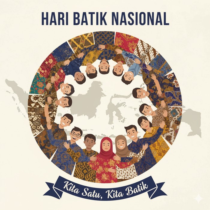 Ilustrasi poster Hari Batik (Gambar yang disajikan dalam artikel ini bukanlah foto asli hasil pemotretan, melainkan kreasi visual yang sepenuhnya dihasilkan oleh kecerdasan buatan Gemini AI).