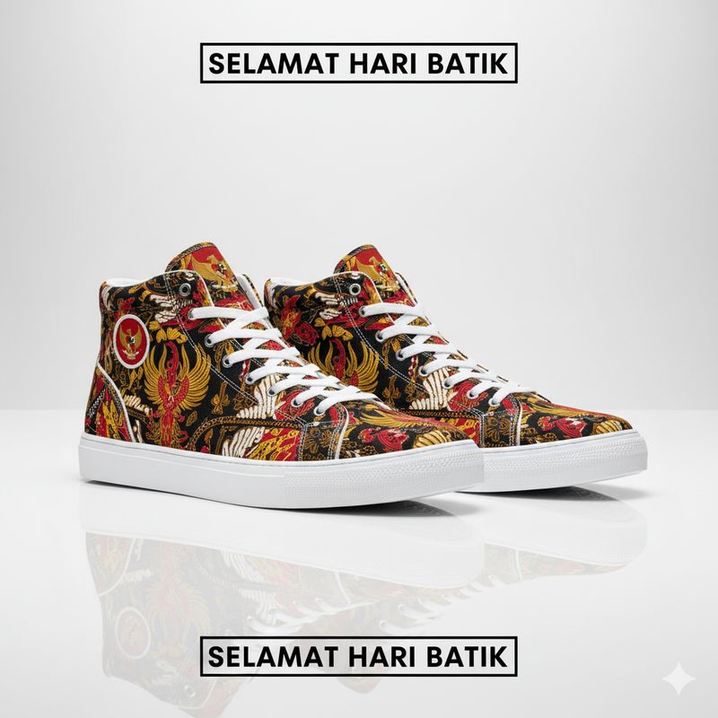 Ilustrasi poster Hari Batik (Gambar yang disajikan dalam artikel ini bukanlah foto asli hasil pemotretan, melainkan kreasi visual yang sepenuhnya dihasilkan oleh kecerdasan buatan Gemini AI).