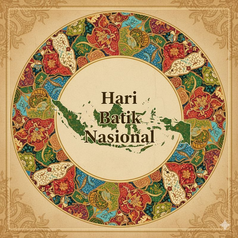 Ilustrasi poster Hari Batik (Gambar yang disajikan dalam artikel ini bukanlah foto asli hasil pemotretan, melainkan kreasi visual yang sepenuhnya dihasilkan oleh kecerdasan buatan Gemini AI).