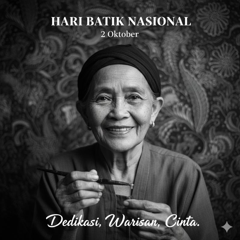 Ilustrasi poster Hari Batik (Gambar yang disajikan dalam artikel ini bukanlah foto asli hasil pemotretan, melainkan kreasi visual yang sepenuhnya dihasilkan oleh kecerdasan buatan Gemini AI).