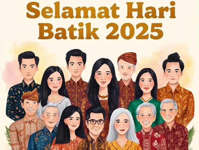 Ilustrasi poster Hari Batik (Gambar yang disajikan dalam artikel ini bukanlah visual buatan manusia, melainkan kreasi yang sepenuhnya dihasilkan oleh kecerdasan buatan Meta AI).