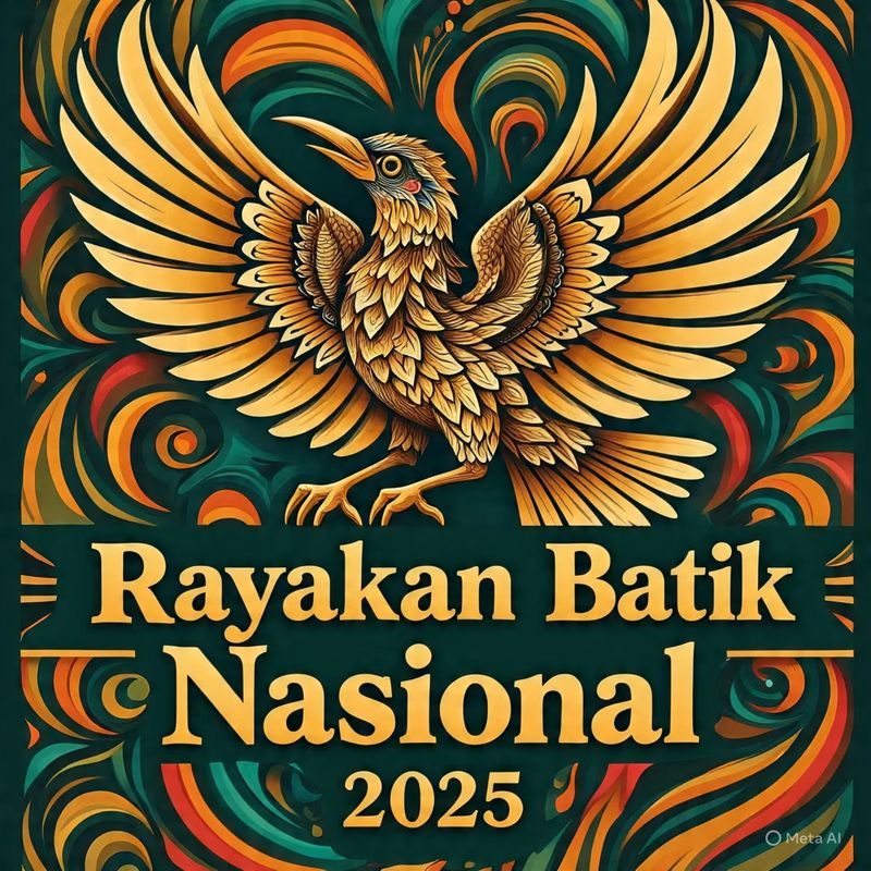 Ilustrasi poster Hari Batik (Gambar yang disajikan dalam artikel ini bukanlah visual buatan manusia, melainkan kreasi yang sepenuhnya dihasilkan oleh kecerdasan buatan Meta AI).