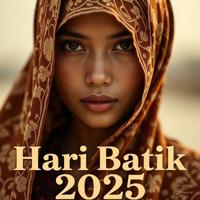 Ilustrasi poster Hari Batik (Gambar yang disajikan dalam artikel ini bukanlah visual buatan manusia, melainkan kreasi yang sepenuhnya dihasilkan oleh kecerdasan buatan Meta AI).