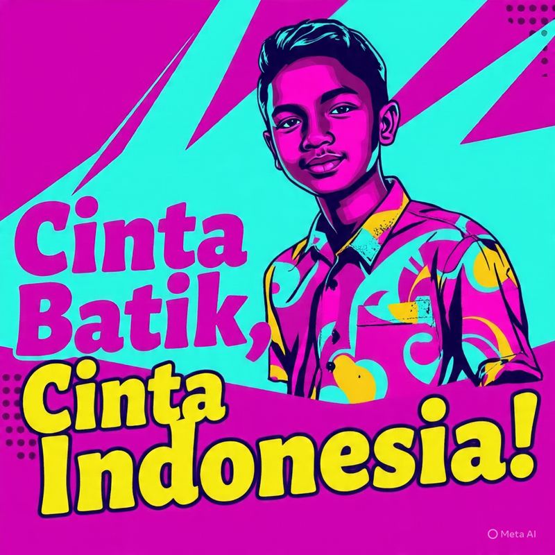 Ilustrasi poster Hari Batik (Gambar yang disajikan dalam artikel ini bukanlah visual buatan manusia, melainkan kreasi yang sepenuhnya dihasilkan oleh kecerdasan buatan Meta AI).