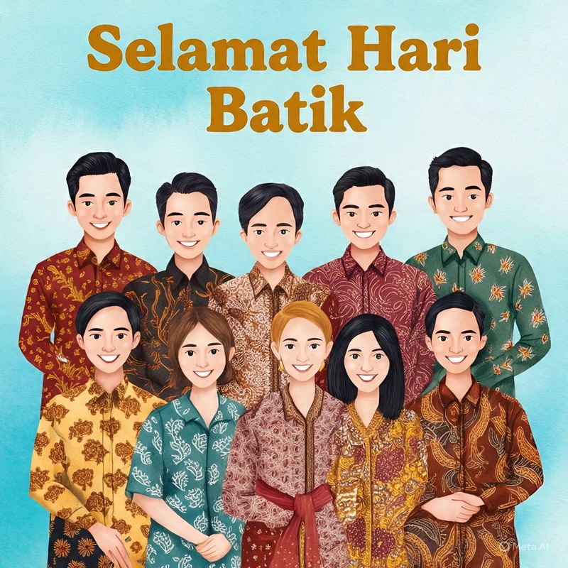 Ilustrasi poster Hari Batik (Gambar yang disajikan dalam artikel ini bukanlah visual buatan manusia, melainkan kreasi yang sepenuhnya dihasilkan oleh kecerdasan buatan Meta AI).