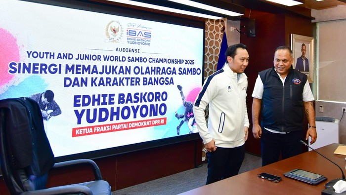 Ketum PP Persatuan Sambo Indonesia (PP Persambi) Krisna Bayu menemui Wakil Ketua Majelis Permusyawaratan Rakyat Republik Indonesia (MPR RI) Edhie Baskoro Yudhoyono terkait Kejuaraan Dunia Sambo Remaja dan Junior.