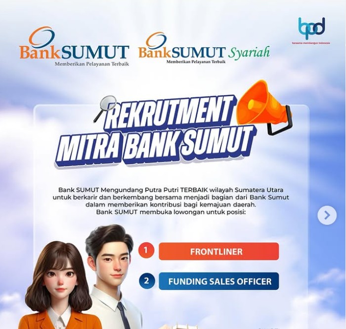 Pengumuman rekrutment Mitra Bank Sumut. (Instagram Bank Sumut)