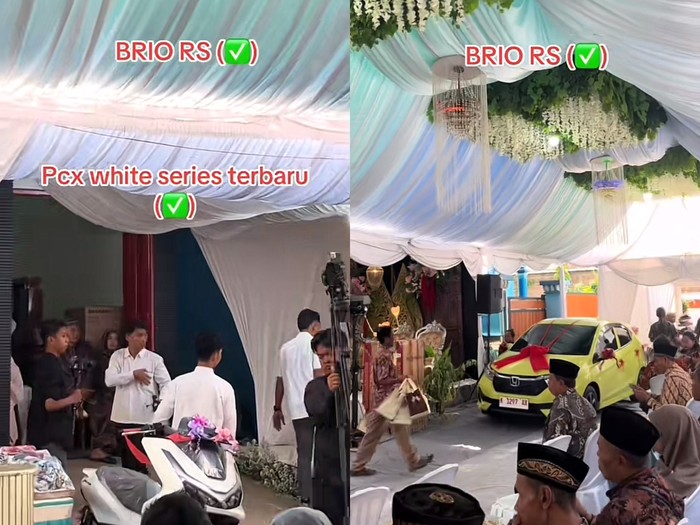 Suasana pernikahan di Pati, Jawa Tengah viral di TikTok. Pengantin pria memberikan mobil hingga motor untuk pengantin wanita.