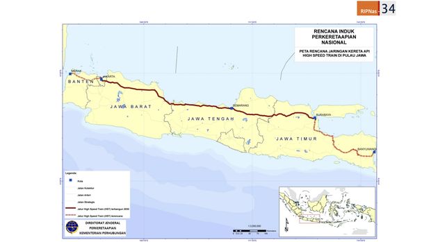Peta Rencana Pengembangan Jaringan kereta Api Cepat di Pulau Jawa Tahun 2030. (Dok. Kementerian Perhubungan)