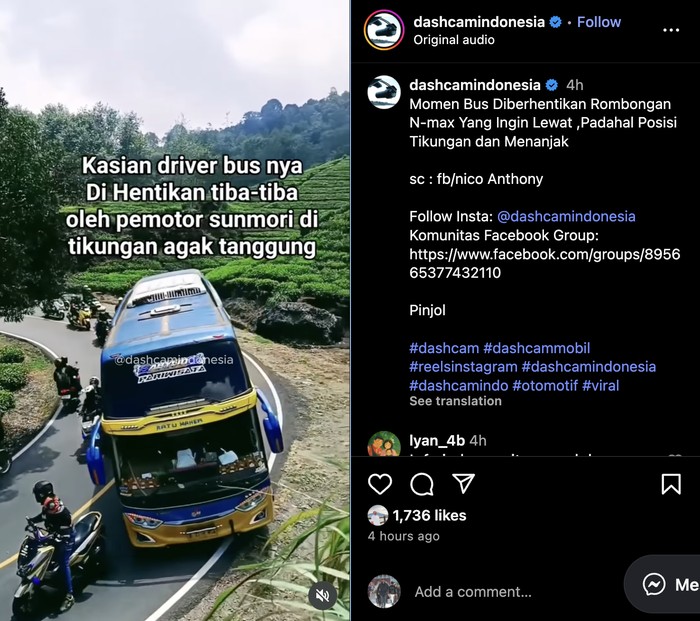 Viral Konvoi Nmax Setop Bus di Tikungan