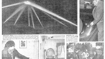 Foto ikonis ini, yang diterbitkan di Los Angeles Times , mengabadikan Pertempuran Los Angeles pada Februari 1942. Dalam gambar tersebut, lampu sorot berkumpul di sebuah objek tak dikenal di langit malam sementara tembakan antipesawat meledak di sekitarnya. Insiden tersebut, yang memicu pemadaman listrik dan kepanikan di seluruh kota hanya beberapa bulan setelah Pearl Harbor, secara resmi dianggap sebagai kasus kegugupan perang dan balon cuaca. Namun, foto tersebut sejak itu menjadi landasan pengetahuan UFO, dengan banyak yang percaya bahwa foto tersebut menggambarkan sebuah pesawat luar angkasa yang terjebak dalam baku tembak. Foto: Boredpanda