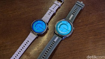 Varian Watch GT 6 tersedia dalam dua ukuran yaitu 41mm dan 46mm. Jam tangan pintar ini mendukung lebih dari 100 jenis olahraga dan dapat memonitor detak jantung, SpO2, tidur, stress, dan masih banyak lagi.Foto: Virgina Maulita Putri/detikINET