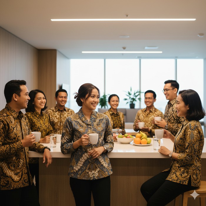 Ilustrasi berbusana batik (Gambar yang disajikan dalam artikel ini bukanlah foto asli/nyata hasil pemotretan, melainkan kreasi visual yang sepenuhnya dihasilkan oleh kecerdasan buatan Gemini AI).