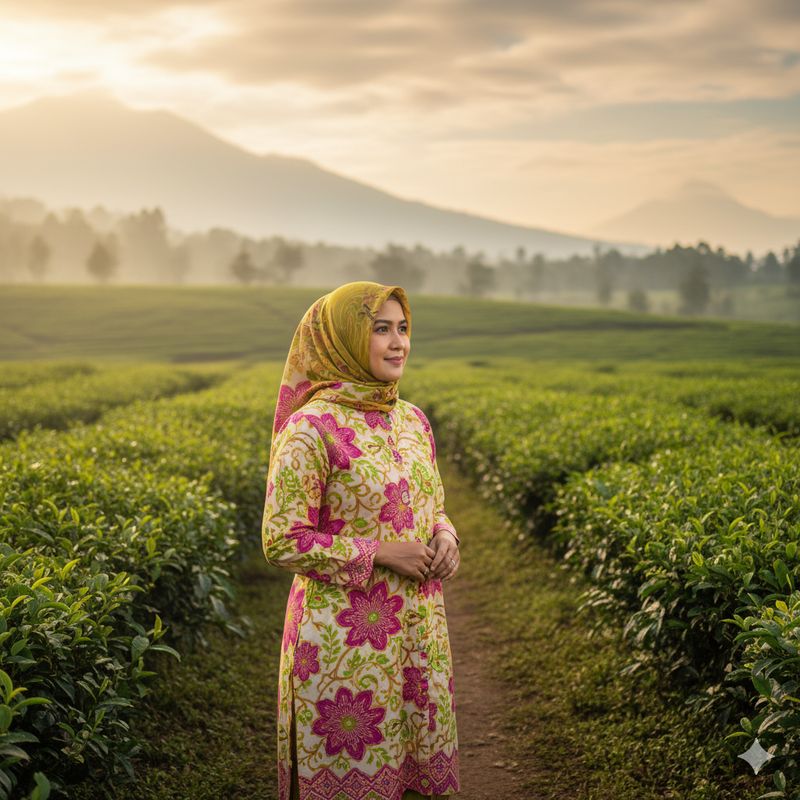 Ilustrasi berbusana batik (Gambar yang disajikan dalam artikel ini bukanlah foto asli/nyata hasil pemotretan, melainkan kreasi visual yang sepenuhnya dihasilkan oleh kecerdasan buatan Gemini AI).
