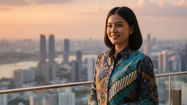 Ilustrasi berbusana batik (Gambar yang disajikan dalam artikel ini bukanlah foto asli/nyata hasil pemotretan, melainkan kreasi visual yang sepenuhnya dihasilkan oleh kecerdasan buatan Gemini AI).