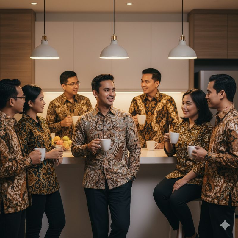 Ilustrasi berbusana batik (Gambar yang disajikan dalam artikel ini bukanlah foto asli/nyata hasil pemotretan, melainkan kreasi visual yang sepenuhnya dihasilkan oleh kecerdasan buatan Gemini AI).