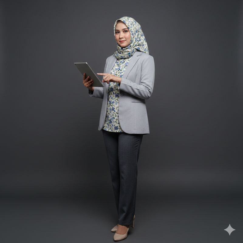 Ilustrasi berbusana batik (Gambar yang disajikan dalam artikel ini bukanlah foto asli/nyata hasil pemotretan, melainkan kreasi visual yang sepenuhnya dihasilkan oleh kecerdasan buatan Gemini AI).