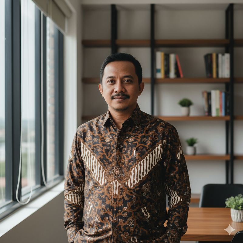 Ilustrasi berbusana batik (Gambar yang disajikan dalam artikel ini bukanlah foto asli/nyata hasil pemotretan, melainkan kreasi visual yang sepenuhnya dihasilkan oleh kecerdasan buatan Gemini AI).