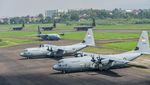 Pesawat Hercules TNI AU Latihan di Bandung Jelang HUT ke-80 TNI