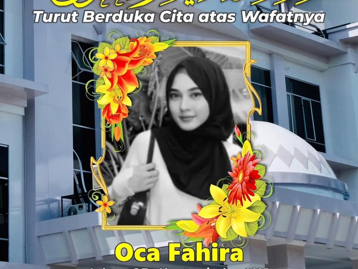 Ucapan belasungkawa Politeknik Negeri Pontianak untuk lulusannya, Oca Fahira yang meninggal dalam kecelakaan lalu lintas.