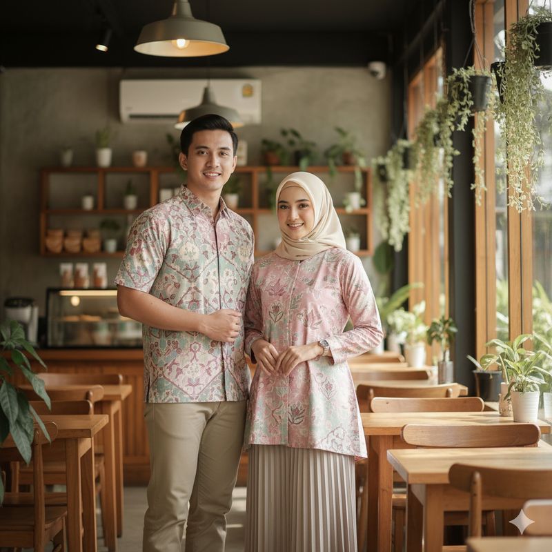 Ilustrasi pasangan berbusana batik (Gambar yang disajikan dalam artikel ini bukanlah foto asli/nyata hasil pemotretan, melainkan kreasi visual yang sepenuhnya dihasilkan oleh kecerdasan buatan Gemini AI).