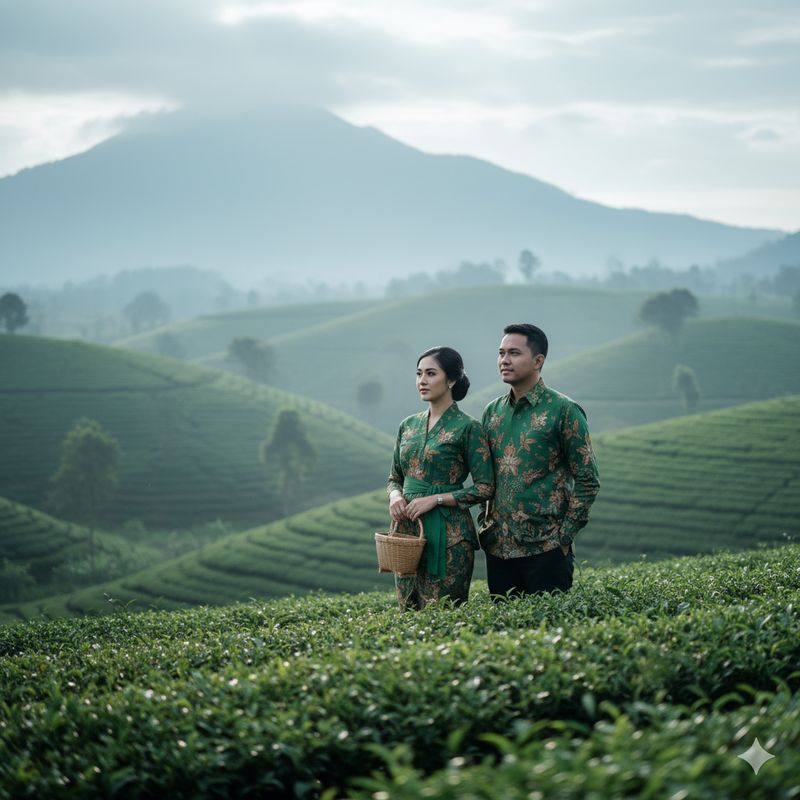 Ilustrasi pasangan berbusana batik (Gambar yang disajikan dalam artikel ini bukanlah foto asli/nyata hasil pemotretan, melainkan kreasi visual yang sepenuhnya dihasilkan oleh kecerdasan buatan Gemini AI).