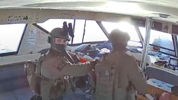 A screengrab from a live stream video shows Israeli navy forces aboard the Gaza-bound vessel Florida, part of the Global Sumud Flotilla, which flotilla organisers report has been intercepted, October 2, 2025. Global Sumud Flotilla/Handout via REUTERS THIS IMAGE HAS BEEN SUPPLIED BY A THIRD PARTY. MANDATORY CREDIT. NO RESALES. NO ARCHIVES.     TPX IMAGES OF THE DAY