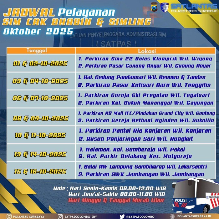Jadwal SIM Keliling Oktober 2025