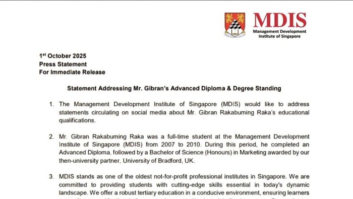 Surat MDIS membenarkan Gibran mahasiswanya sejak 2007-2010