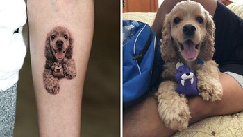 Potret anjing ini terabadikan dengan sangat sempurna. Foto: tattooist_yeono via Bored Panda