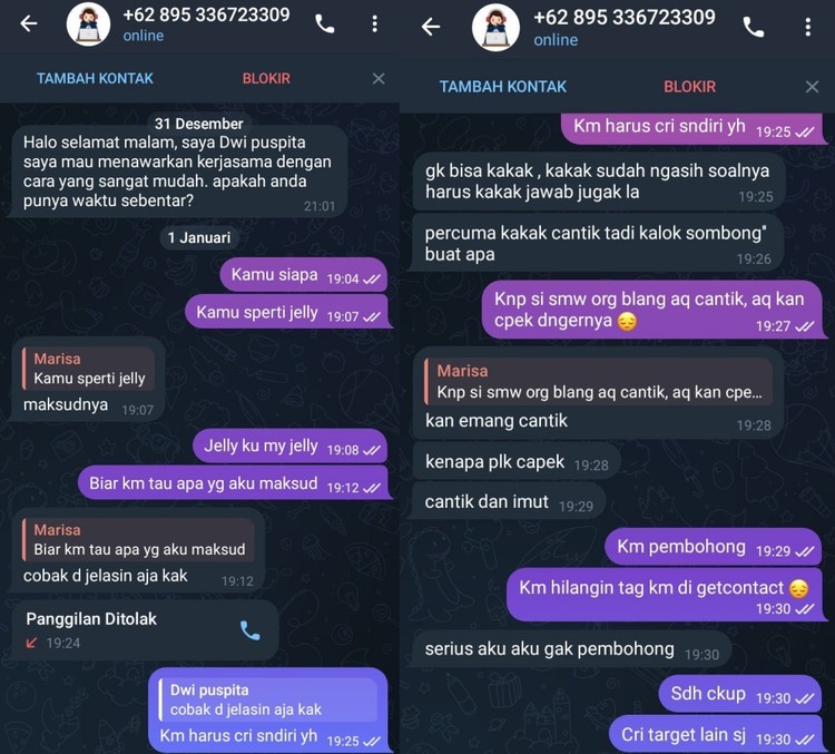 Chat WhatApp Penipuan Online