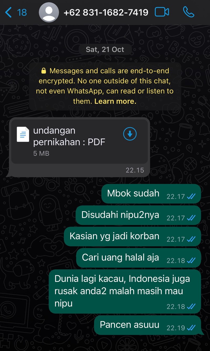 Chat WhatApp Penipuan Online