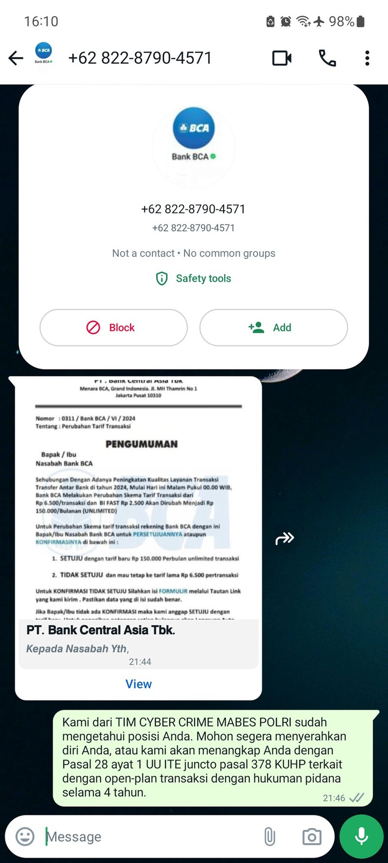 Chat WhatApp Penipuan Online