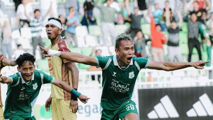 Momen Rudiyana usai membobol gawang Sriwijaya FC (Dok. Instagram PSMS Medan)