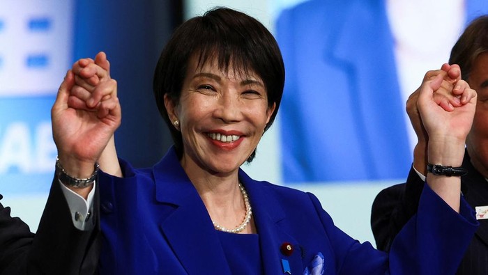 Japans Prime Minister contender Sanae Takaichi speaks at the Liberal Democratic Partys (LDP) leadership election in Tokyo, Japan, October 4, 2025. REUTERS/Kim Kyung-Hoon/Pool
