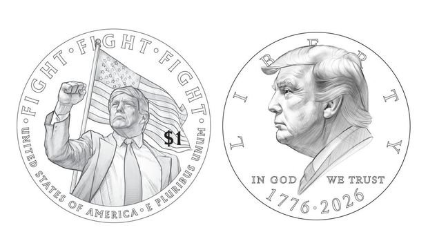 Amerika Serikat (AS) akan menerbitkan koin US$1 bergambar wajah Presiden AS Donald Trump untuk memperingati 250 tahun kemerdekaan Negara Paman Sam tersebut tahun depan. (X/@SteveGuest)