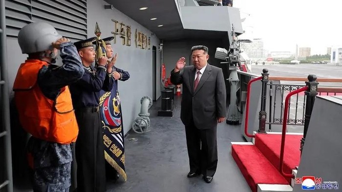North Korean leader Kim Jong Un visits the Choe Hyon naval destroyer at a military exhibition in an undisclosed location on October 5, 2025, in this pictured released October 6, 2025 by North Koreas official Korean Central News Agency. (Reuters)